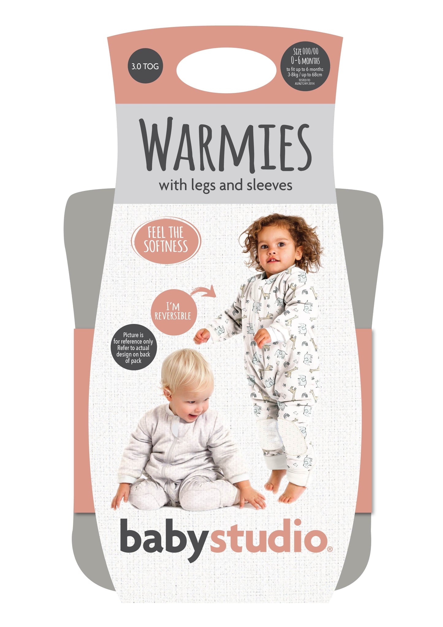 babystudio warmies cotton with arms and legs cotton 3.0TOG - charcoal/hugs equals love